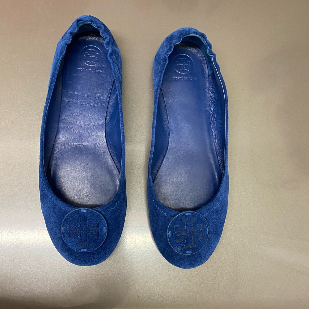 Tory Burch Minnie Travel Ballet Flats, suede, royal blue, size 10,good condition